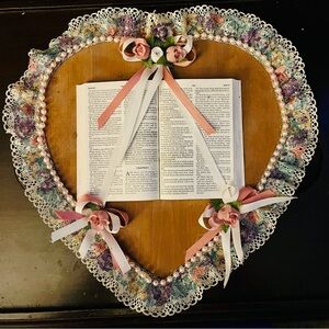 Handmade Cottage Core  Heart-Shaped Bible Wall Plaque